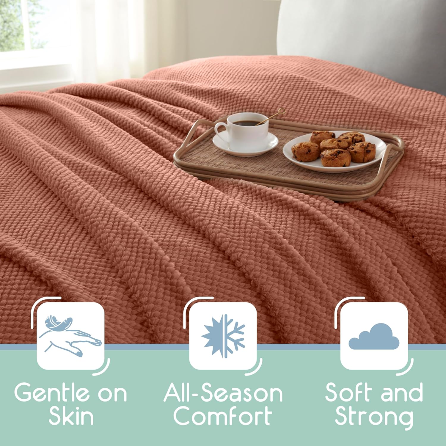 Vellux Plush Texture Blanket – Ultra Soft Queen Bed Blanket for All Season Comfort – Lightweight Cozy Throw for Couch, Bedroom, Travel & Pets – Copper - Image 3