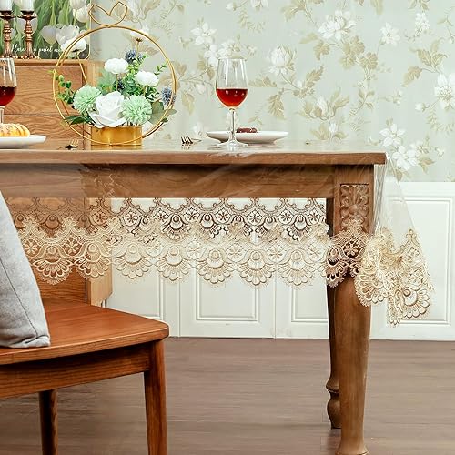 Miniatura 3 de OOKSEN Mantel de encaje, mantel de plástico transparente, impermeable, rectangular, protector oblongo, para cocina, comedor, decoración de Navidad
