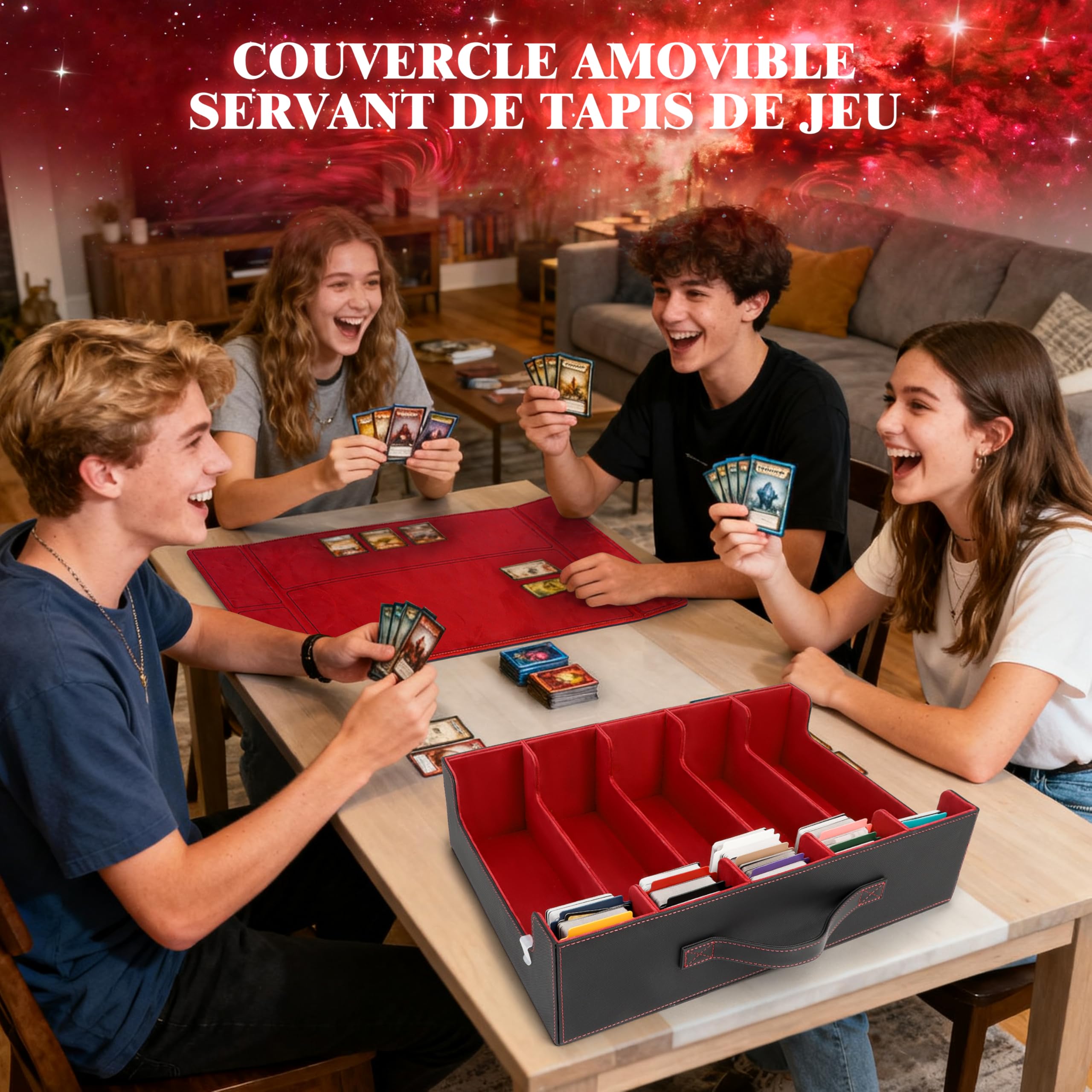Charmofun Boîte Rangement Carte, Boîte à Cartes pour Plus de 3000+ Cartes Avec 10 Séparateurs, 5 Blocage et Plateau à Dés, Boîte à Rabat Magnétique avec Cuir Pu et Poignée