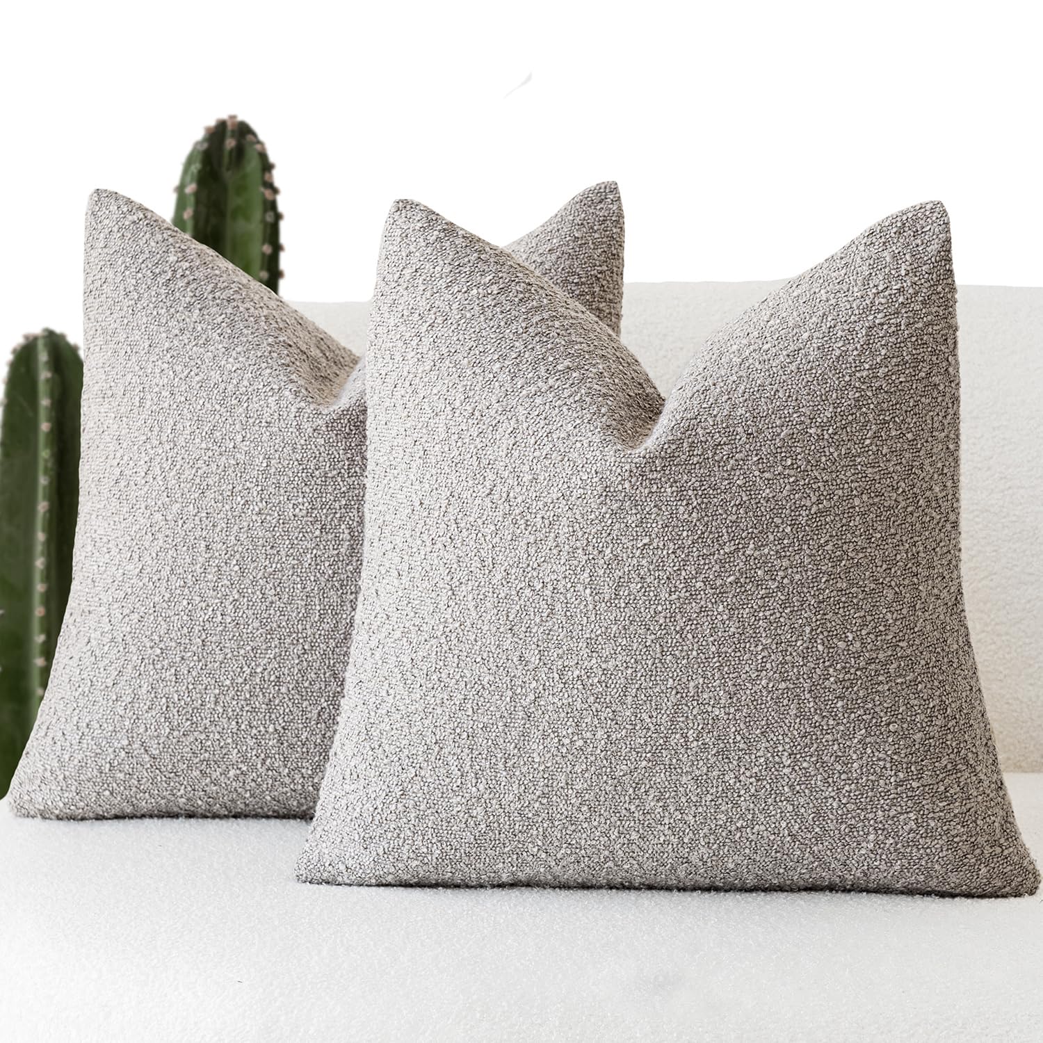 Foindtower Pack of 2 Textured Boucle Throw Pillow Covers Accent Solid Decorative Pillow Cases Cozy Woven Couch Cushion Case for Sofa Bedroom Living