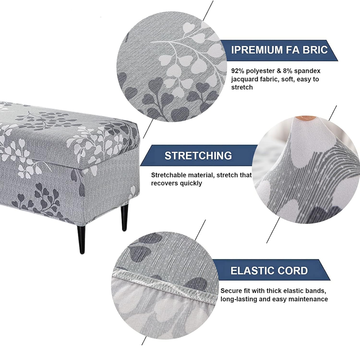 FUANGUI Ottoman Cover Slipcovers Rectangular Printed Folding Stretch Storage Bench Footrest Sofa Stool Covers Footstool Protector Cover with Elastic Bottom, Removable Washable,Medium