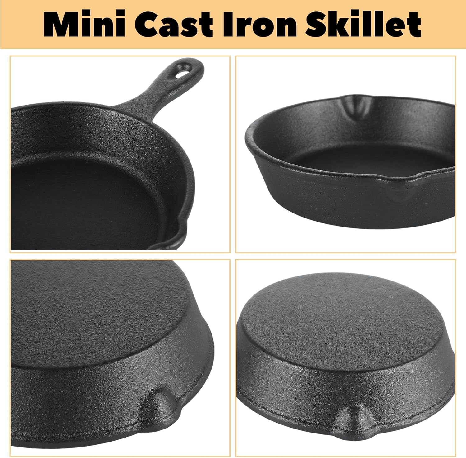 6 Pack Mini Cast Iron Skillet, 4 Inch Small Cast Iron Frying Pan, Pre-Seasoned Cast Iron Skillet Set, Black Non-Stick Mini Egg Frying Pan for Stove, Oven, Grill Safe, Indoor and Outdoor Use