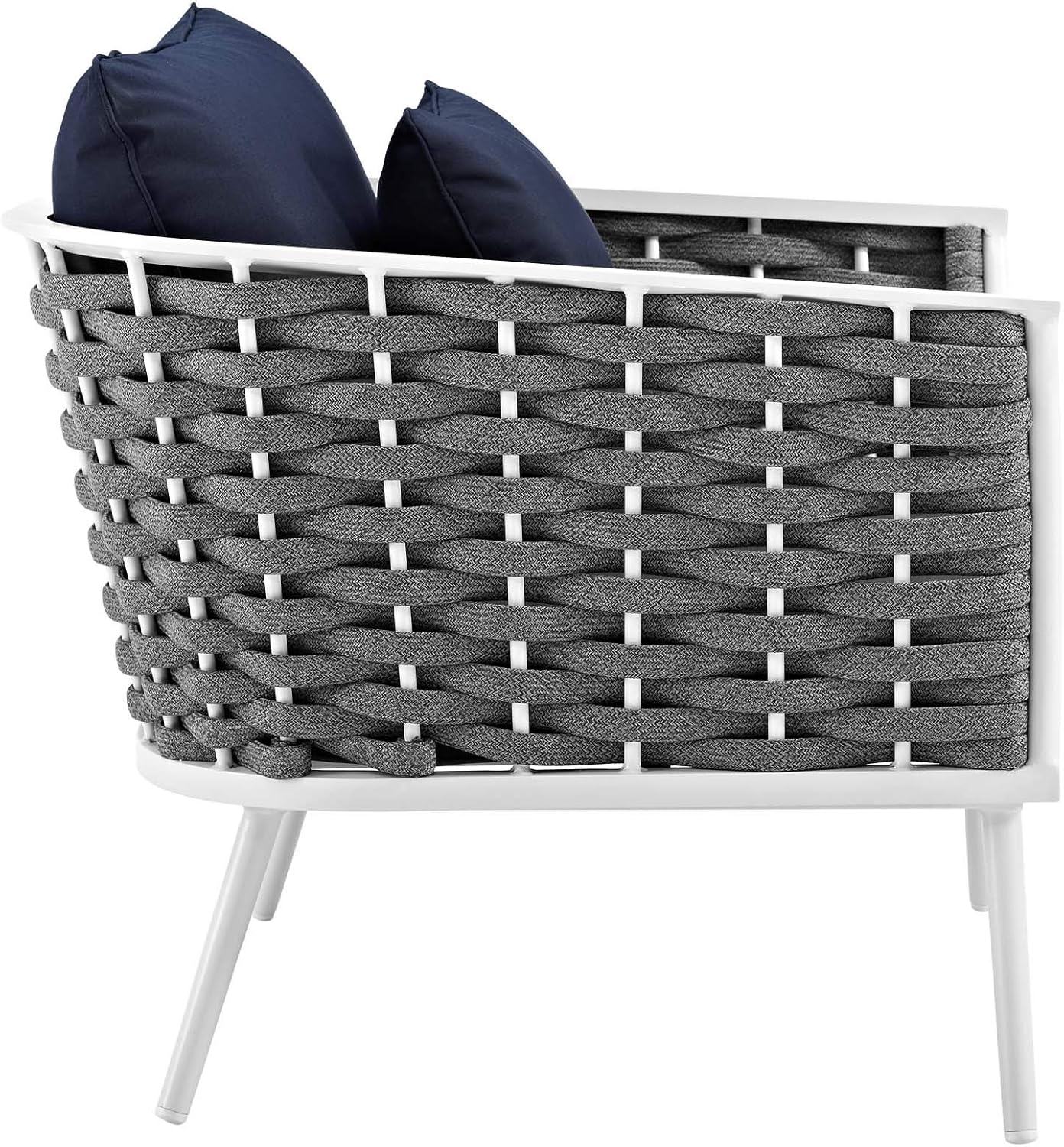 Modway Stance Outdoor Patio Woven Rope Two Dining Arm Chairs with Cushions in White Navy