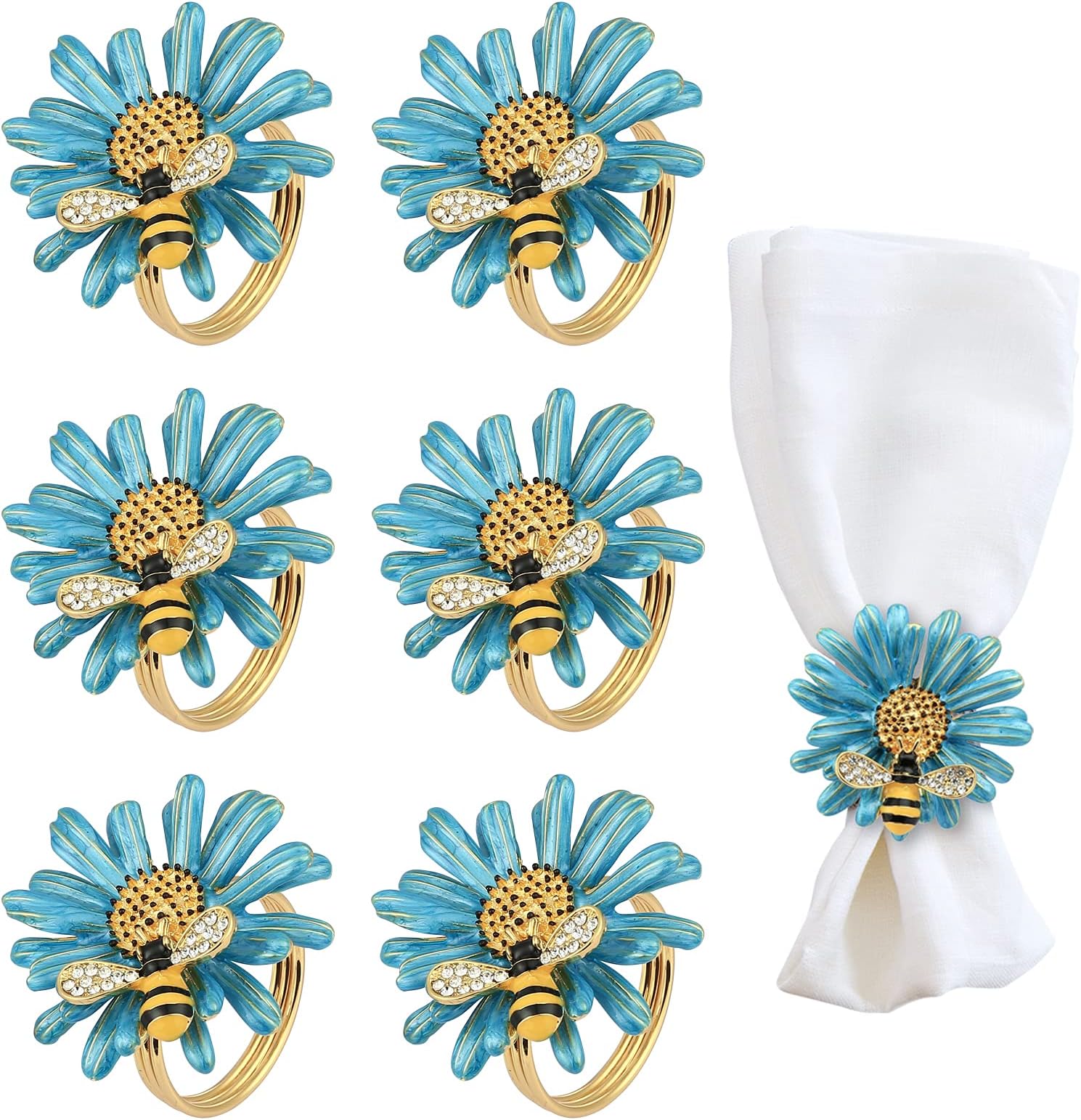 Amazon.com: Kesote Daisy Sunflower Napkin Rings Set of 6, Gold Bee ...