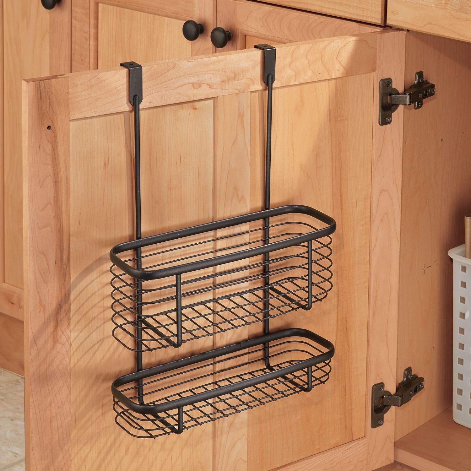iDesign Steel Over-The-Cabinet 2-Tier Hanging Kitchen Storage Basket The Axis Collection, 4" x 11.1" x 16.3", Bronze