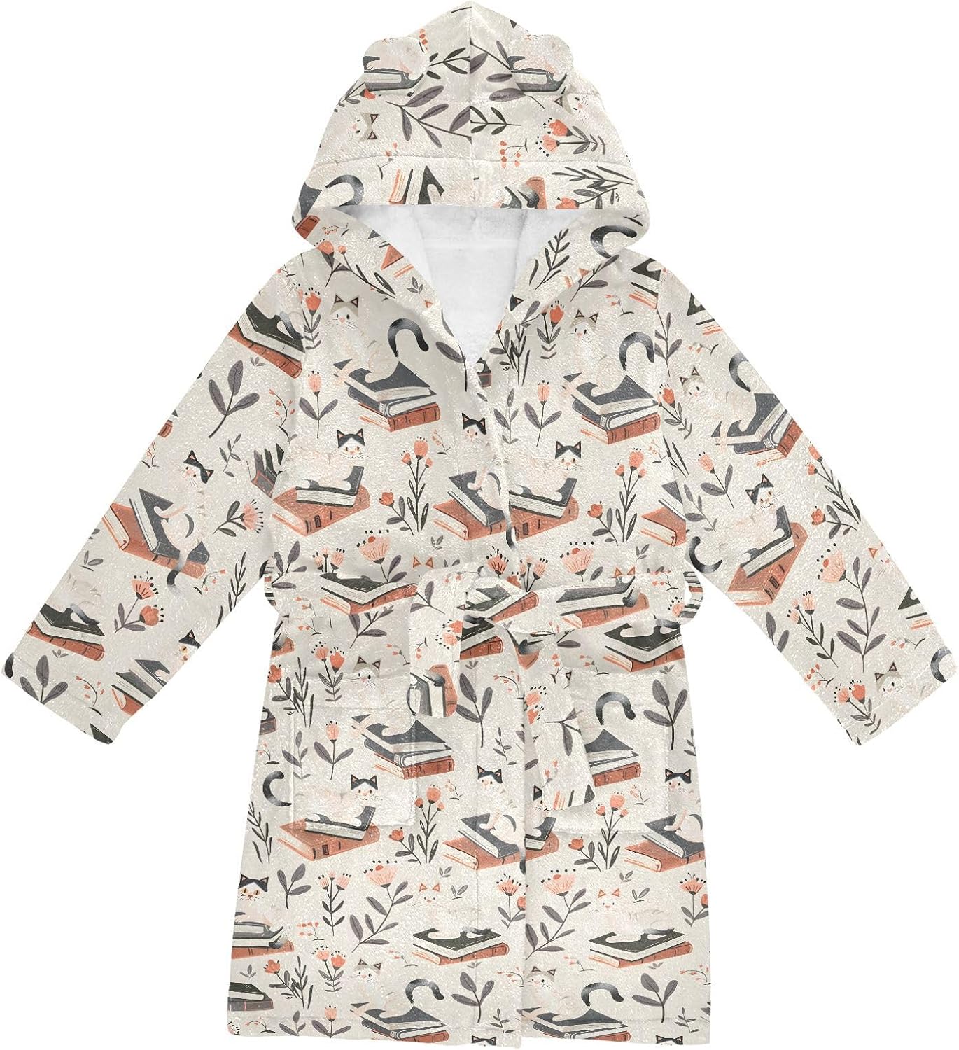 senya Cats and Books Toddler Hooded Bathrobe Kids Soft Plush Bath Towel Robes for Boys Girls 2-12 Years