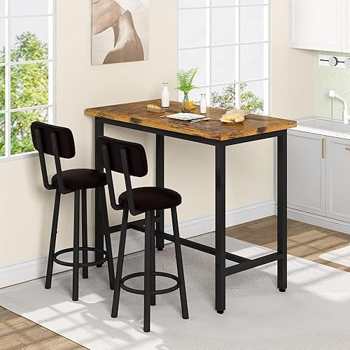 Miniatura 4 de Recaceik Juego de 2 taburetes de bar altos, taburetes de altura de bar, taburetes de desayuno tapizados de poliuretano, reposapiés, montaje simple,