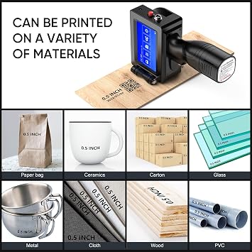 Handheld Printer Portable 1580P1 with 4.3 Inch Touch Screen Quick-Drying Handheld Inkjet Printer Printing Height 0.08-0.5 Barcode/Label/Logo/QRCode/Date/Batch Number/Barcode