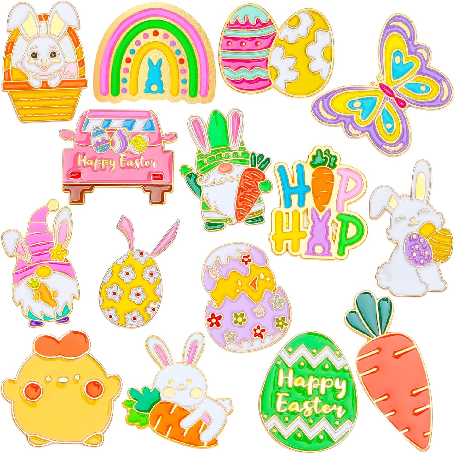 SANNIX 15Pcs Easter Pins, Easter Enamel Lapel Pins Assorted Bunny Eggs Carrot Butterfly Badge Brooches for Backpacks Bags Hats Accessories Party Favor