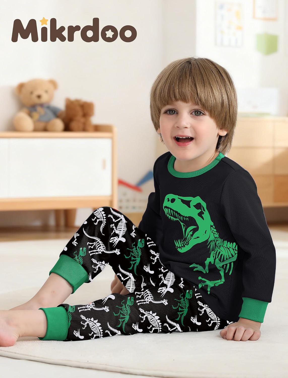 Mikrdoo Toddler Boys Pajamas 2-Piece Kids Pjs Set Soft Stretchy Long Sleeve Top and Pants size 12Months-7Years