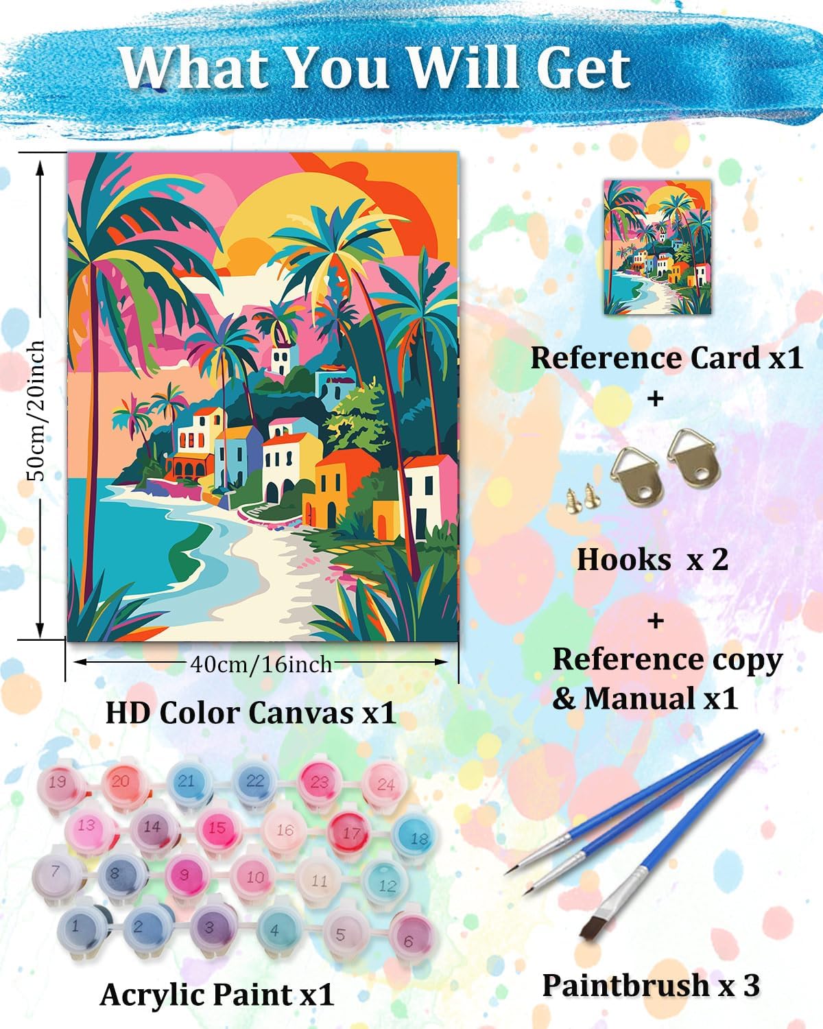 TOCARE Beach Paint by Numbers Kit for Adults Beginner,Travel Beach Paint by Number Canvas,Simple Oil Adults' Paint-by-Number Kit Palm Tree Sea for Home Wall Decor 16x20inch