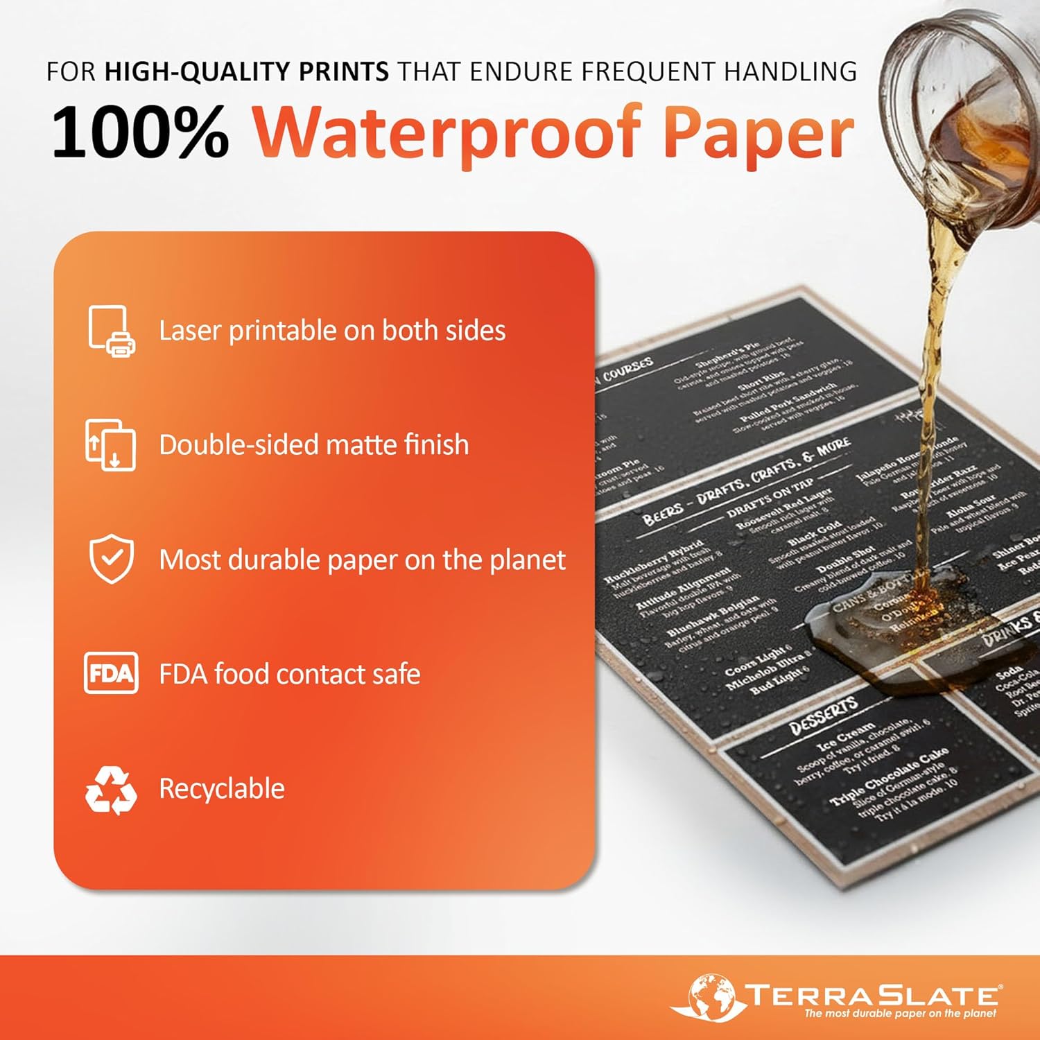 TerraSlate Waterproof & Rip-Proof Copier Paper 8 MIL, A4 210 x 297 mm, White, (25 Sheets)
