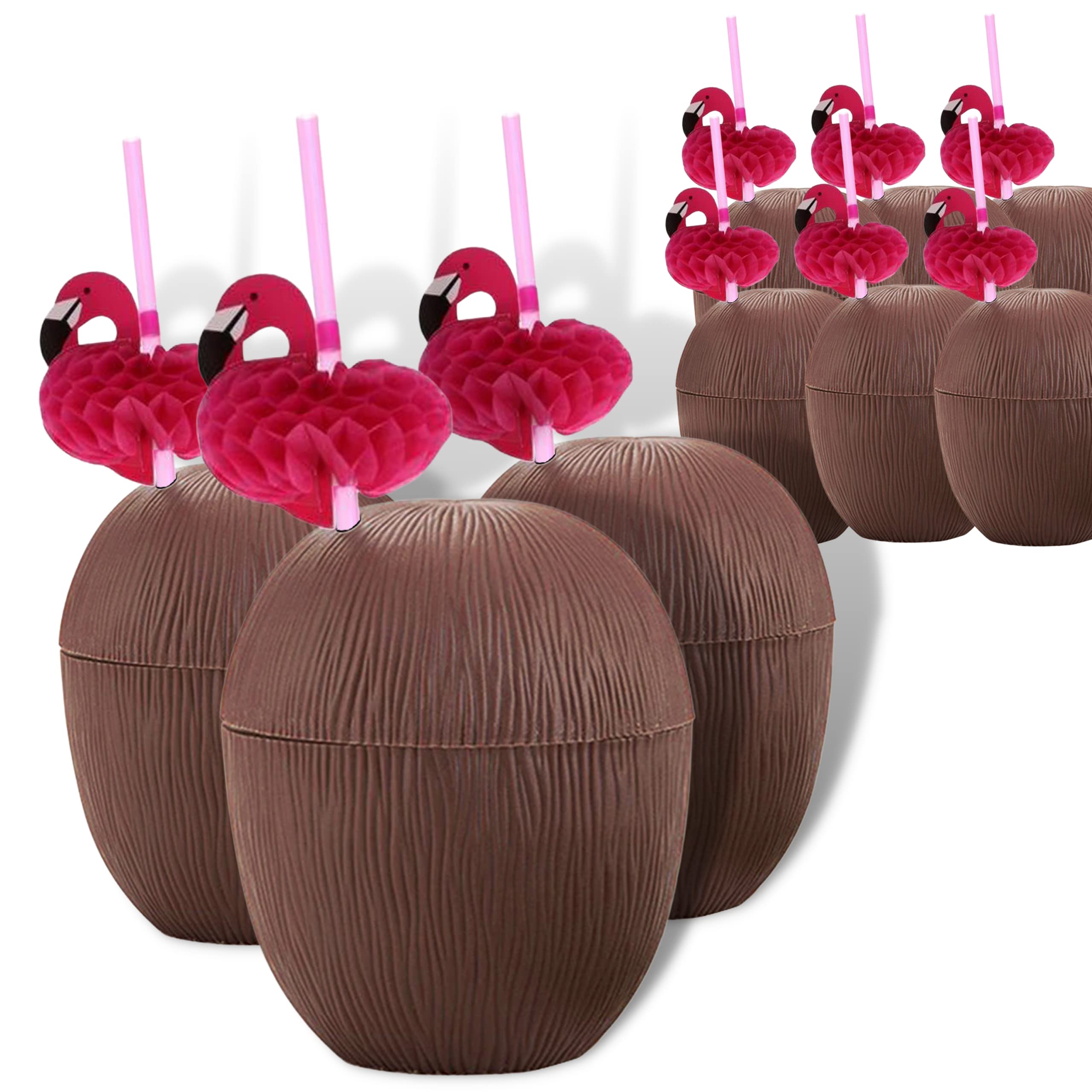 Buy 9pcs Coconut cups with pink flamingo Tiki bar plastic cups Hawaiian