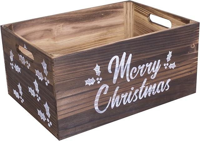 Christmas Edition Wooden Crates Retail Display Storage Box Gift Hamper Eve Box (Brown, 1)