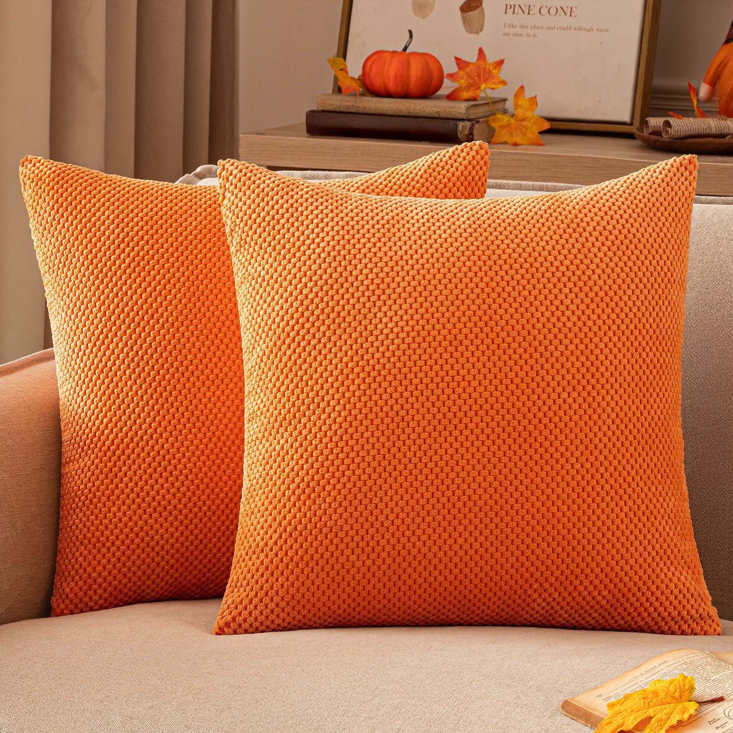 EMEMA Kordsamt Kissenbezug Herbst Dekorative Granulat Sofakissen Dekokissen Kissenbezüge Kissenhülle Couchkissen Überwurf Kissen Bezug Zierkissen für Couch Sofa Wohnzimmer 2er Set 40x40 cm Orange Küche, Haushalt & Wohnen
