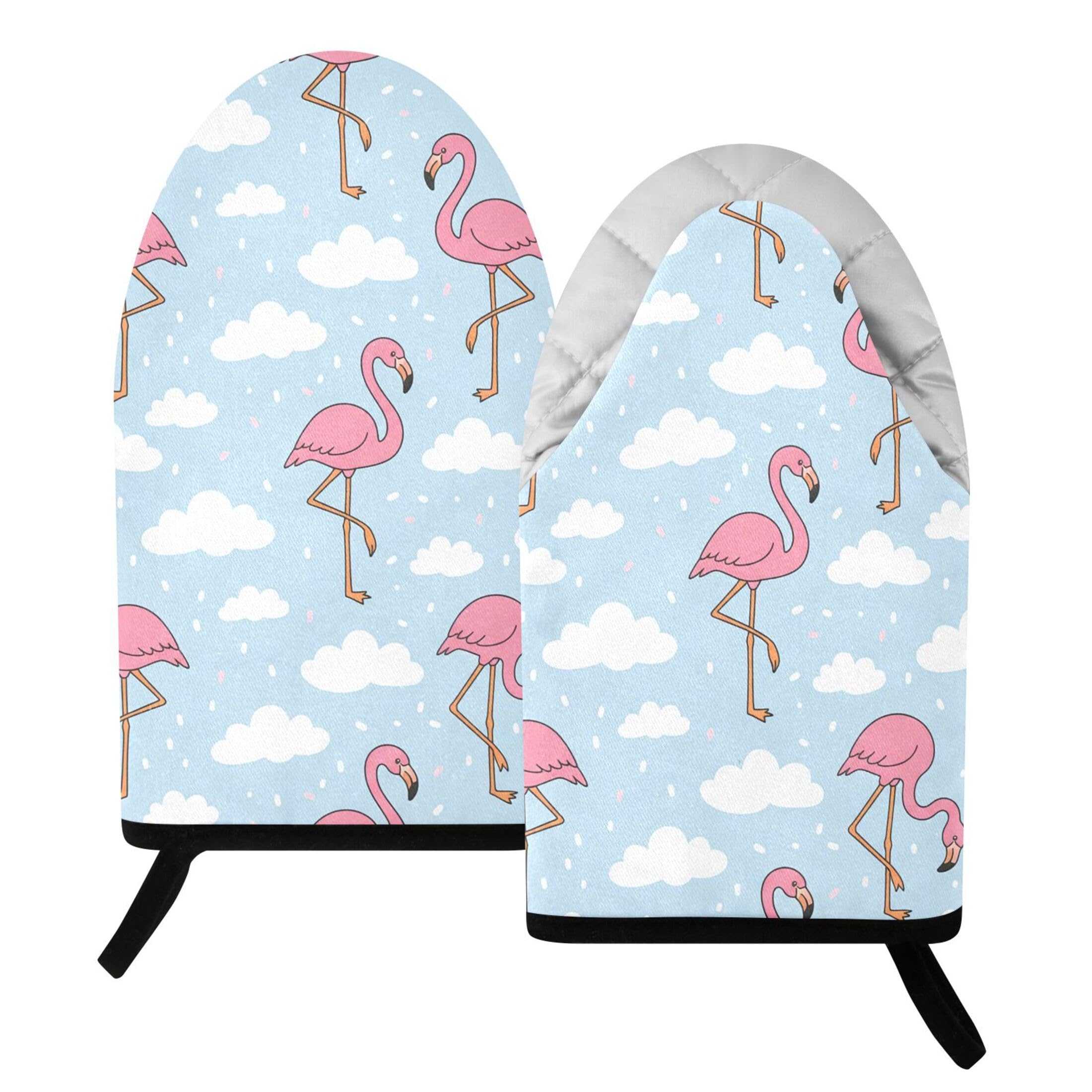 Kutsu Flamingo Oven Mitts for Kitchen, Heat Resistant Cotton Oven Gloves for BBQ Baking Cooking, Breathable Kitchen Essentials, 2 pcs