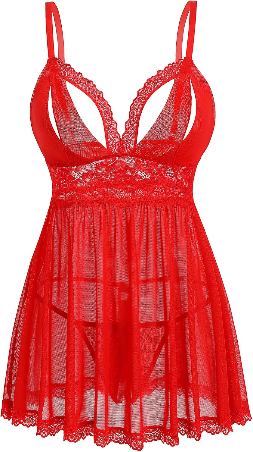 Avidlove Sexy Lace Babydoll Lingerie for Women Sheer Mesh Sleepwear Boudoir Outfits Chemise Exotic Nightgowns