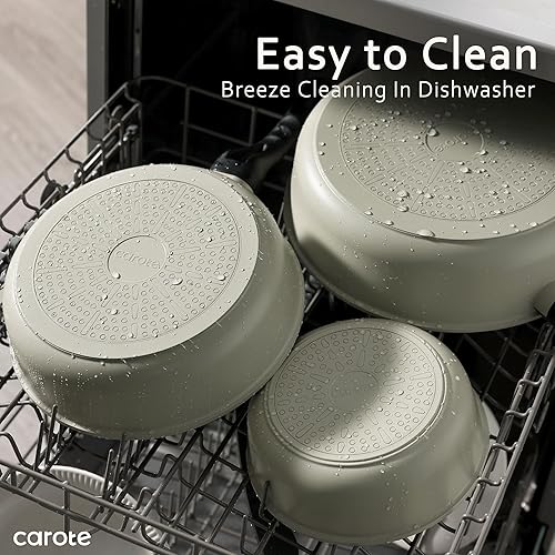 Miniatura 5 de CAROTE Sartenes antiadherentes de 10 pulgadas con tapa, sartén profunda con tapa, sartén saludable y no tóxica, compatible con todas las estufas