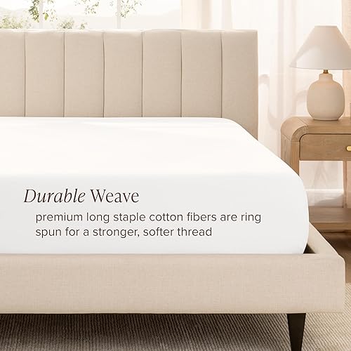 Miniatura 6 de Bare Home Sábana bajera de satén 100 % algodón orgánico, tejido satinado suave, cálida y lujosa, sábana bajera inferior, sábana bajera de bolsillo