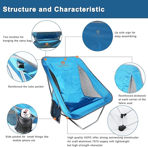 Miniatura 4 de Silla de campamento plegable ultraligera, sillas de campamento plegables con bolsa de transporte para senderismo, mochileros, picnic, conciertos al