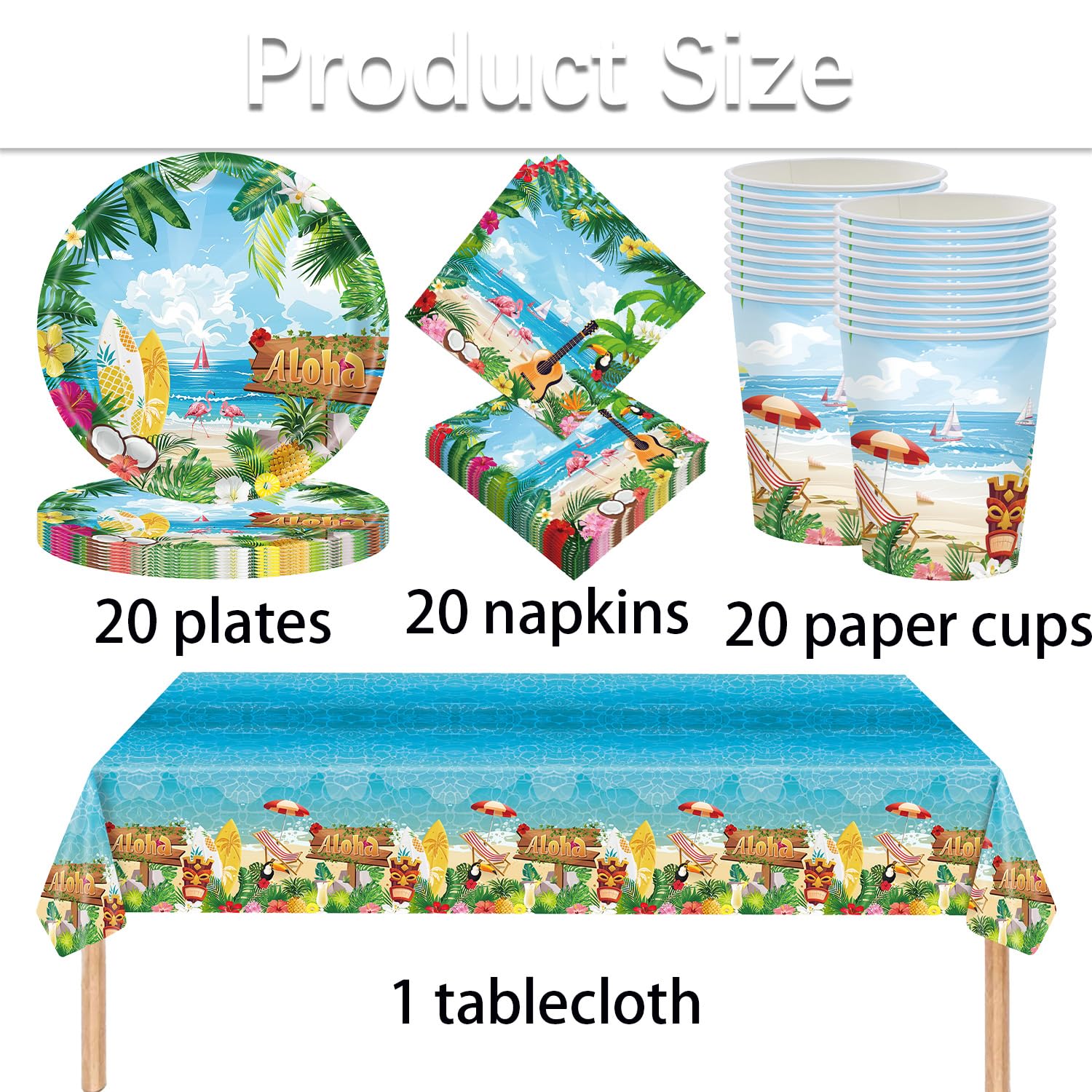 Vaisselle de fête hawaiana, set completo per 20 persone con piatti, bicchieri, tovaglioli e tovaglia verde di alta qualità per compleanni e feste estive
