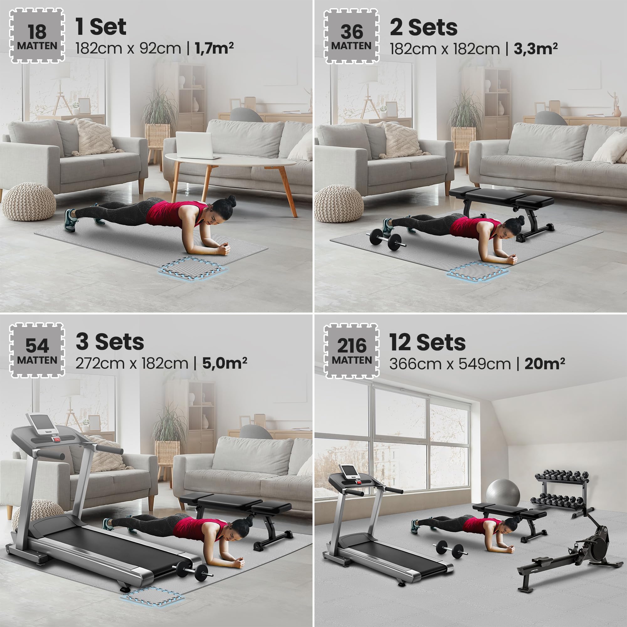 Schutzmatten Bodenschutzmatte Set Sportmatte Gymnastikmatte Puzzlematte: Puzzle Sportgeräte Matte Fitnessmatte Turnmatte Unterlegmatte Bodenmatte Sport Mat Trainingsmatte Gummimatte Yogamatte - Grey