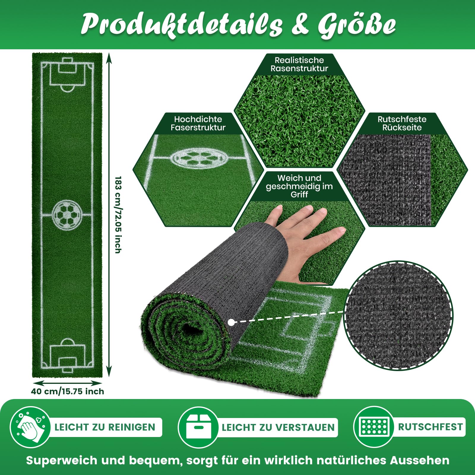 Sport Fußball Tischläufer Kunstrasen Tischdecke - 40 x 183 cm Tischläufer mit Mini Fußballmannschaft und Fussball, Grün Drinnen Draußen Tischdecken Tischdeko für Fußballparty Geburtstag Gartenparty
