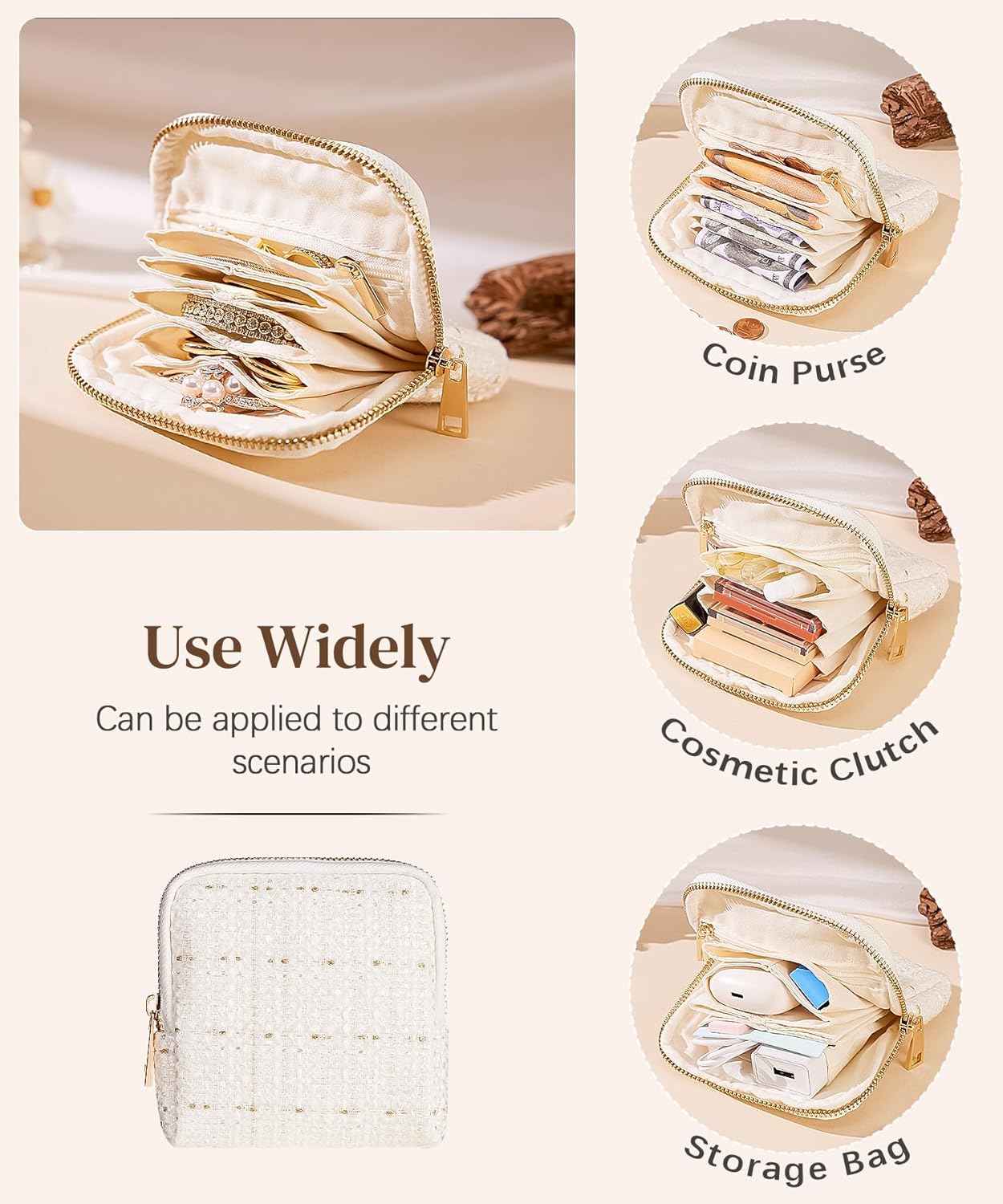 Women Travel Jewelry Case: Soft Bag with 5 Pouches for Ring Earring Necklace - Christmas and Birthday Gifts Choice (White) - Image 5