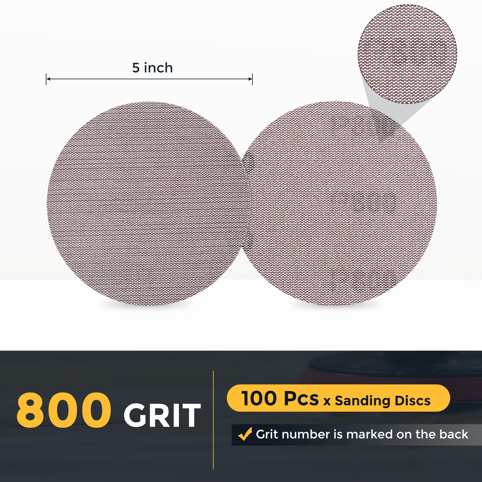 QUARKZMAN 125mm Disque de Ponçage à Mailles, 100pcs 800 Grain Papier de Verre Sans Poussière pour Plâtre de Mur et Sol