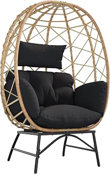 SWITTE Outdoor Wicker Egg Chair with Cushion, Patio Lounge Chair, Black