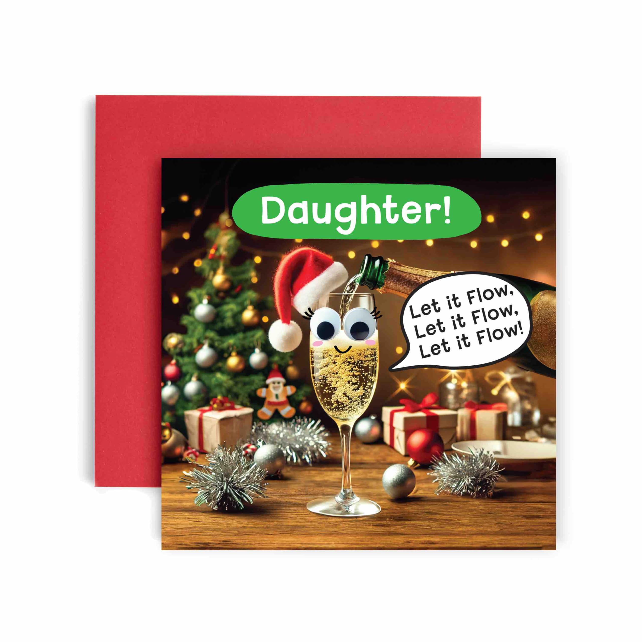 Huxters Christmas Cards for Women – Let it Flow Christmas Daughter Happy Christmas Card for Christmas, Daughter Christmas Card with Lovely Green Envelope – Funny Christmas Card (Daughter)