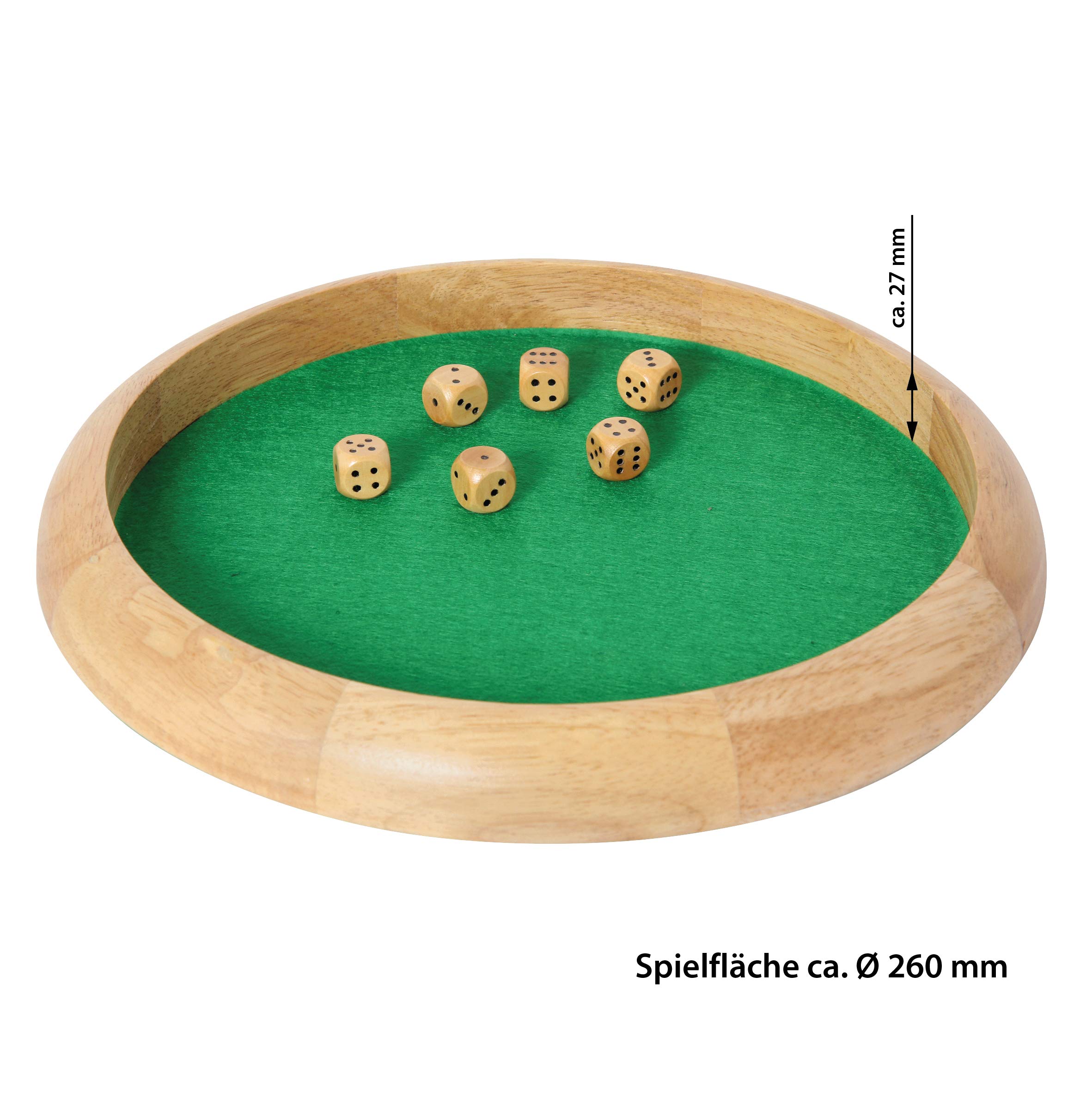 Bartl Würfelteller Rund Aus Holz Mit Filz, Ca. 30 Cm – Inkl. 6 Holzwürfel, Für Brettspiele & Unterwegs