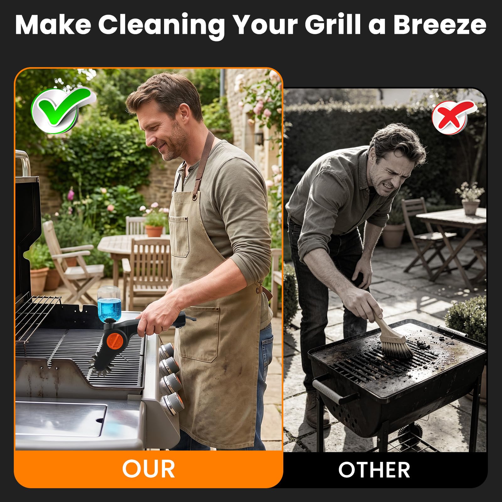 Roadtime Spazzola elettrica senza fili, spazzola per la pulizia del barbecue, 300 ml, contenitore liquido con batteria da 2600 mAh e testina in acciaio inox a 360°, spazzola per la pulizia con