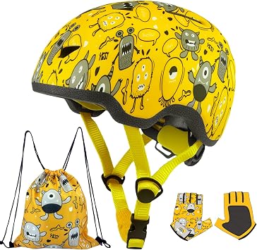 Toddler Bike Helmet with Gloves and Backpack Set, 3 Sizes for Baby Infant to Kids Ages 1-3 3-5 5-8+, Adjustable Boys Girls Bike Helmet for Bicycle/Scooter/Skateboard/Roller Skate