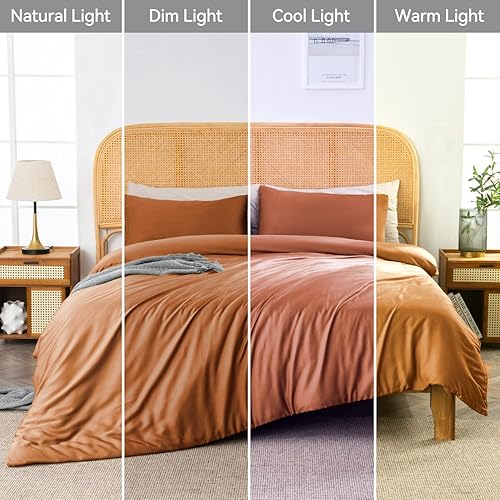 Miniatura 7 de JELLYMONI Juego de funda de edredón óxido, funda de edredón de viscosa de bambú, lujosamente suave y refrescante, juego de 3 piezas, 1 funda de