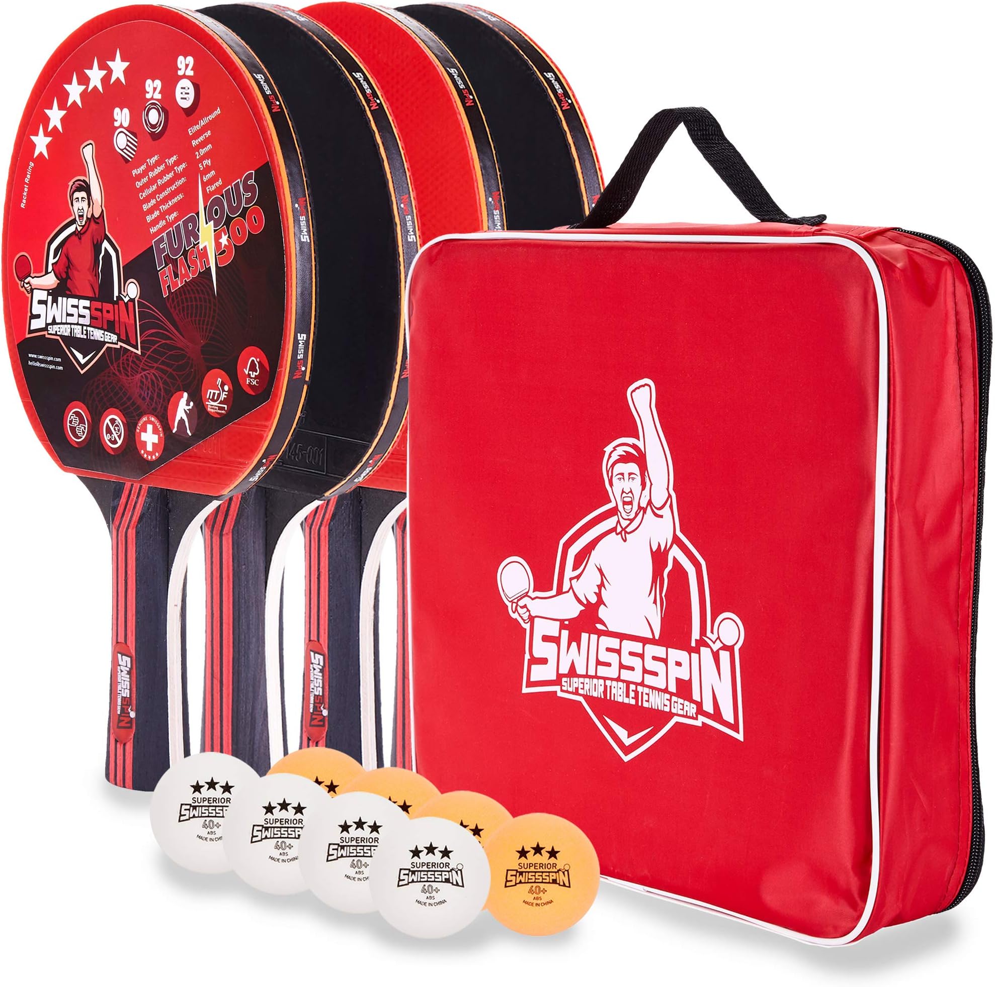 Ping Pong Paddle Set - Kit of 4 Premium Table Tennis Rackets with 8 Pro Tournament ITTF Ping Pong Balls - Includes Portable Storage Case