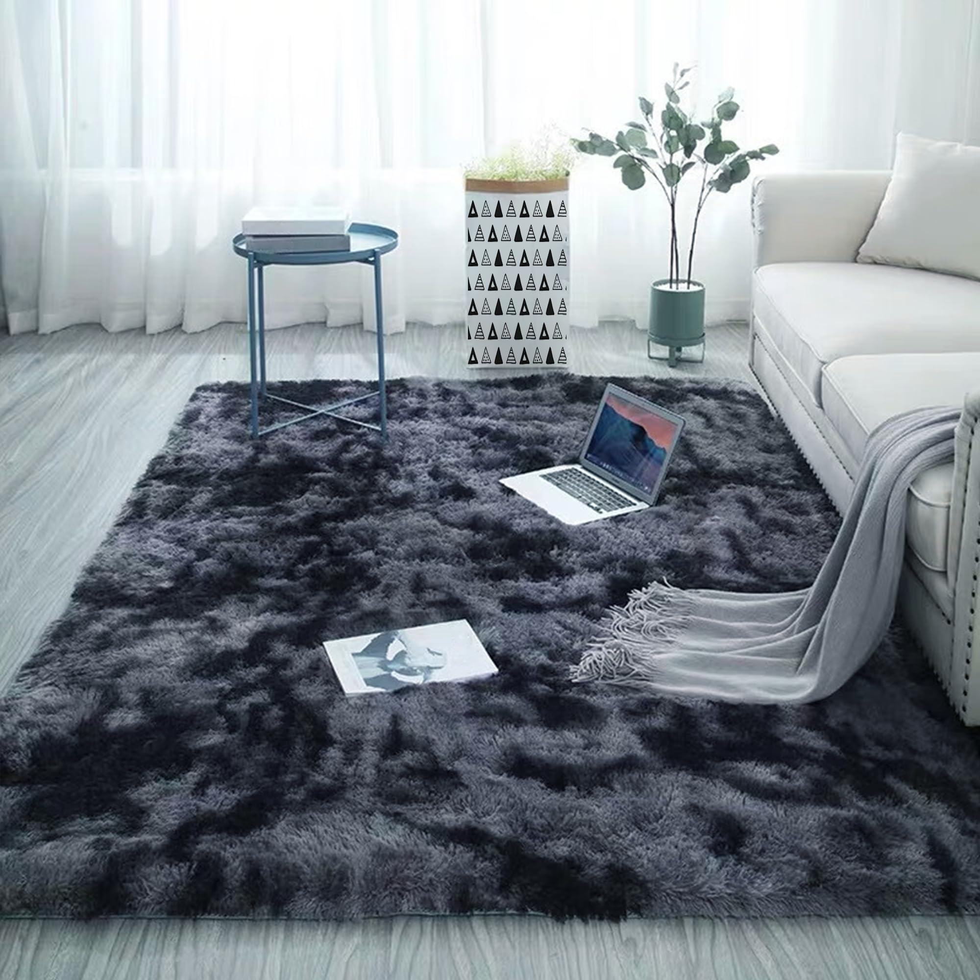 Tapis lavable gris foncé résistant aux taches 250x340 cm poil long