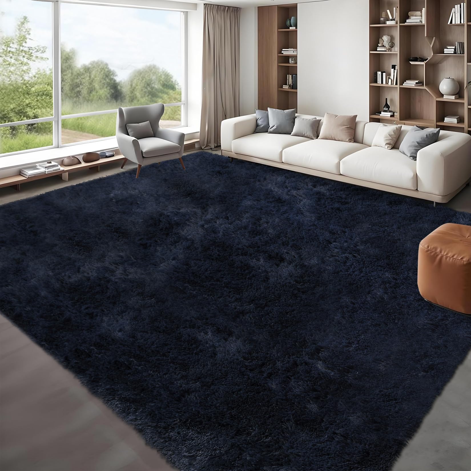 MilleLoom Shag Rug 9x12 Area Rug for Bedroom Soft Fluffy Living Room Rugs Large Rug for Kids Room Non Slip Navy Area Rug for Nursery Room Non Shedding