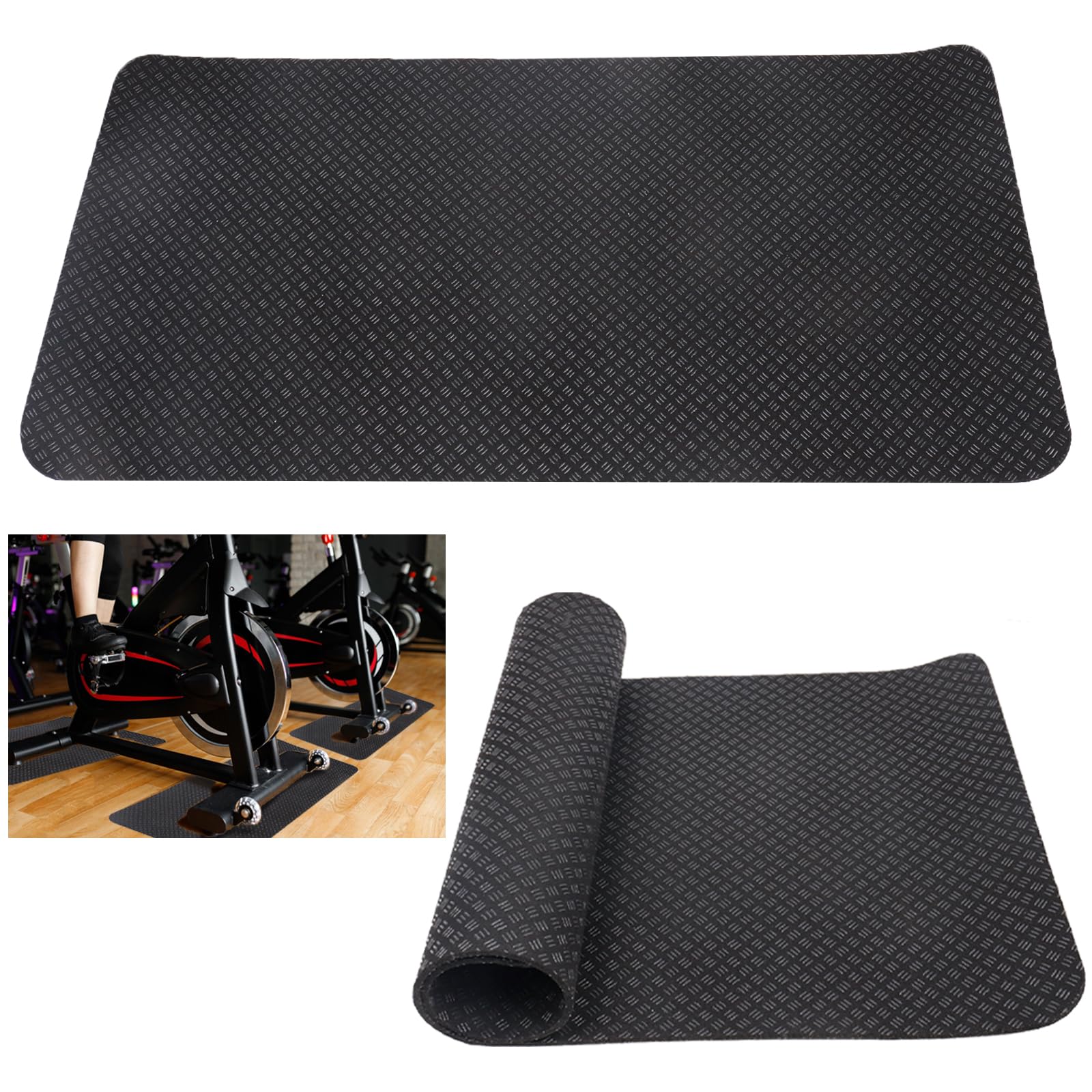 2 Pack Non-Slip Treadmill Mat Compatible with Peloton Bike, 25"x12" Exercise Bike Mat for Floor Protector, Noise Reduction Bike Mats for Bike Trainer, Stationary Spin Bike