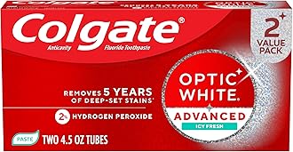Optic White Advanced ICY Fresh Toothpaste with 2% Hydrogen Peroxide and Fluoride, 2 Pack, Peppermint and Wintergreen Flavor, Teeth Whitening Toothpaste with Enamel Safe Formula, 4.5 OZ
