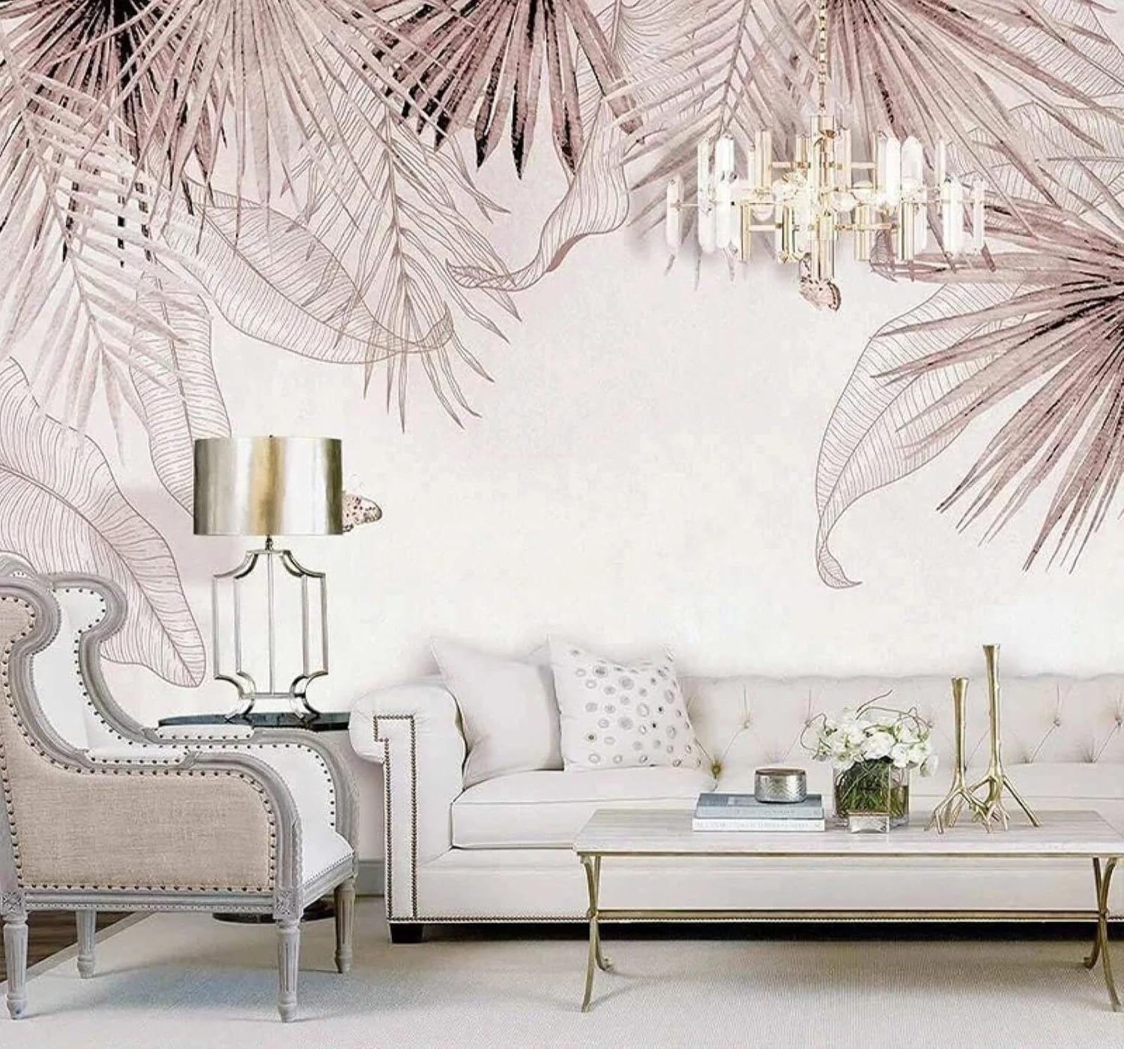 Xlming 250Cm×170Cm(B×H) Minimalist Hand Drawn Pink Leaves Butterflies 3D Wallpaper Luxury Home Dining Decor Paste Sofa Living Room The Wall For Bedroom Mural-250Cm×170Cm