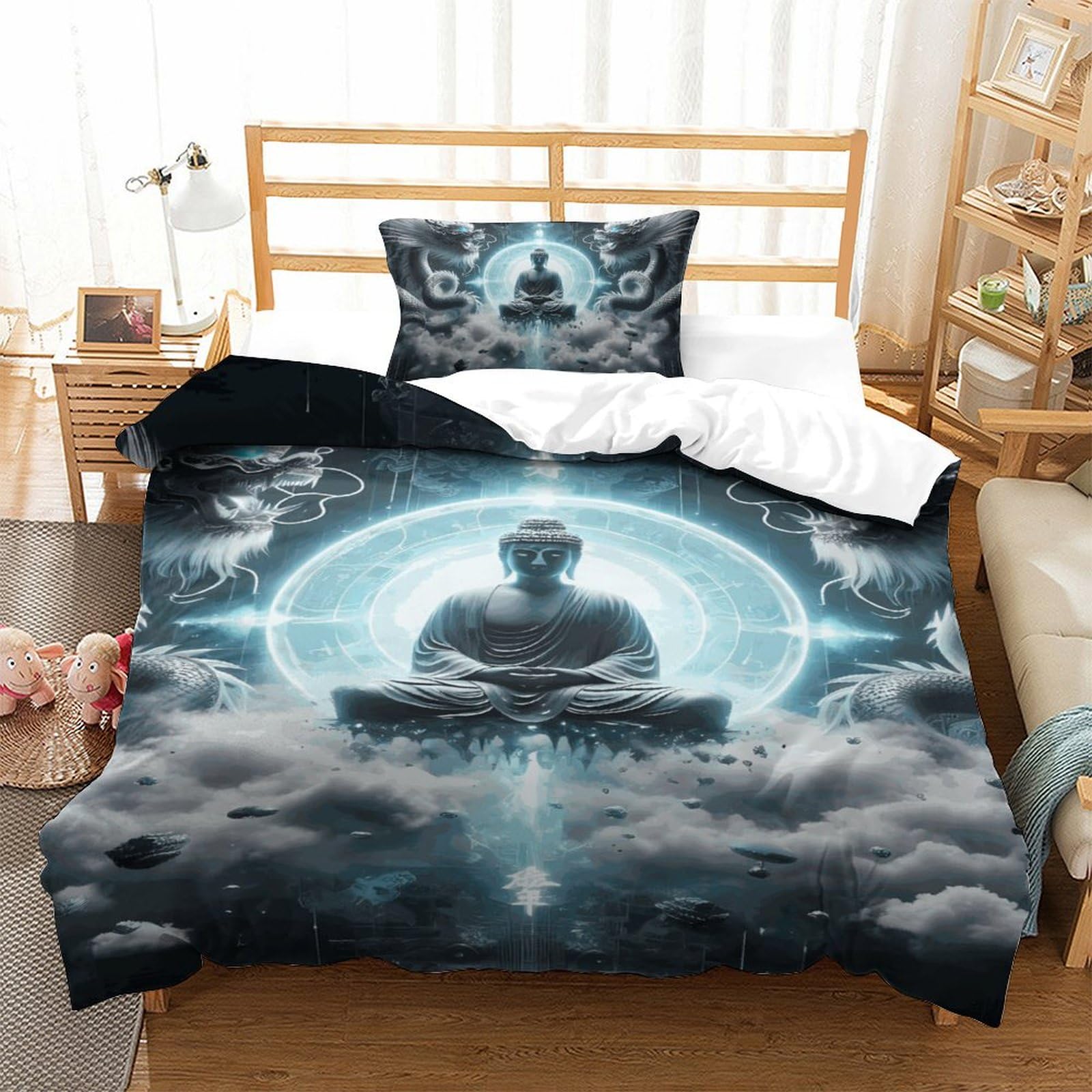 Housse de couette Bouddha imprimé 3D microfibre parure de lit 135x200 enfants et adolescents