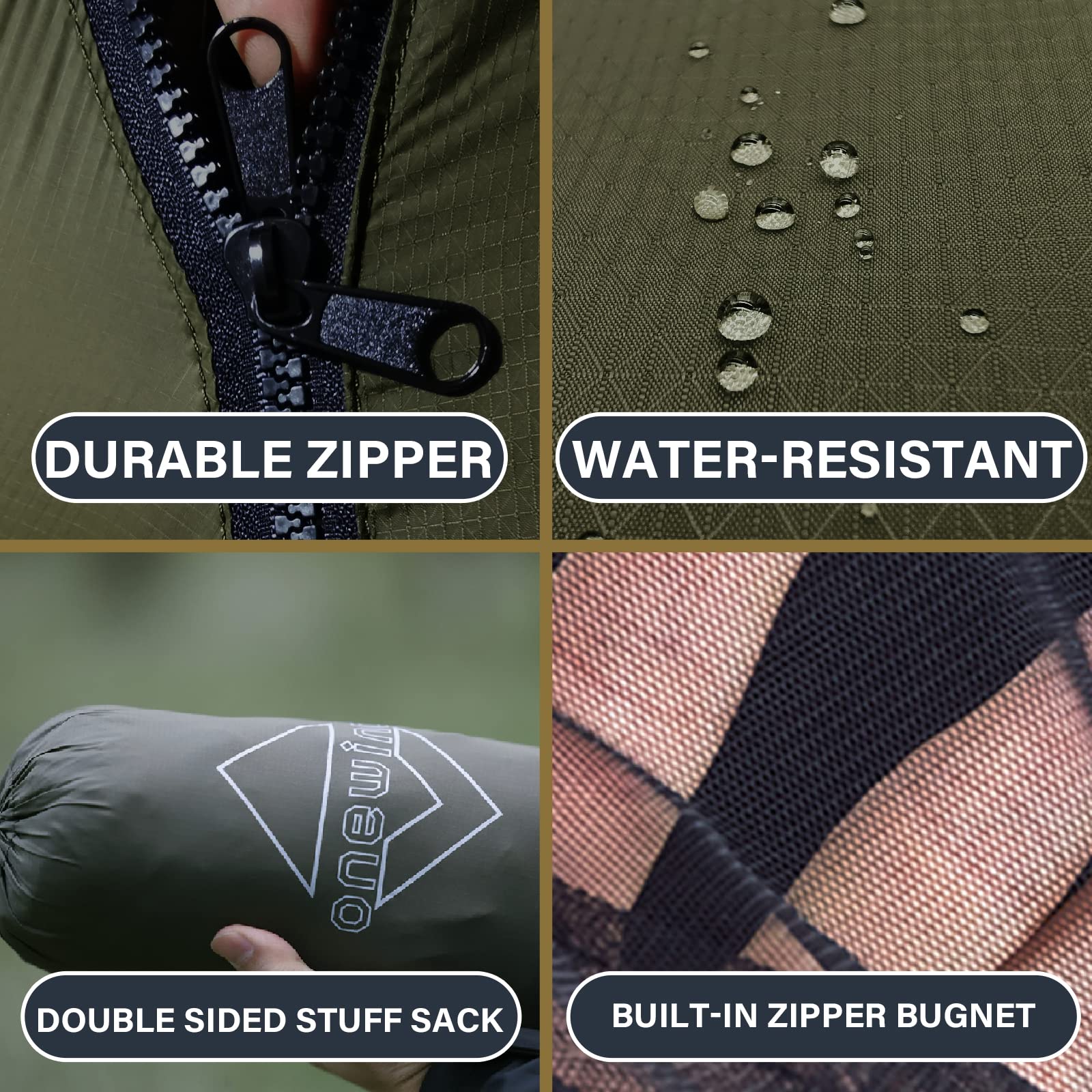 Onewind, amaca da campeggio Airstream con zanzariera e paravento, amaca portatile con cinghie per alberi e zanzariera per campeggio invernale, escursionismo, trekking, Verde OD