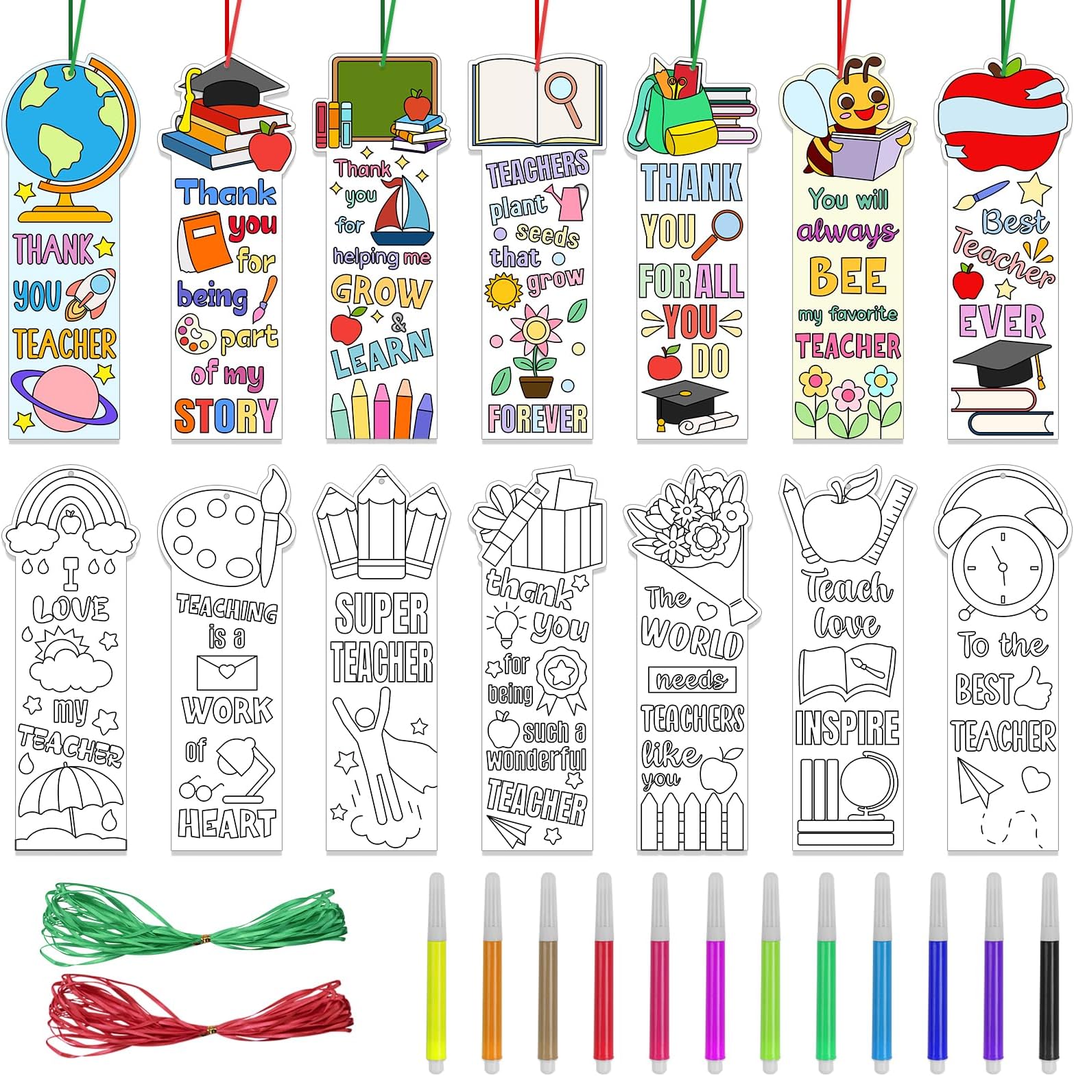 Amazon.com: 70PCS Kids Teacher Appreciation Bookmark, Color Your Own ...