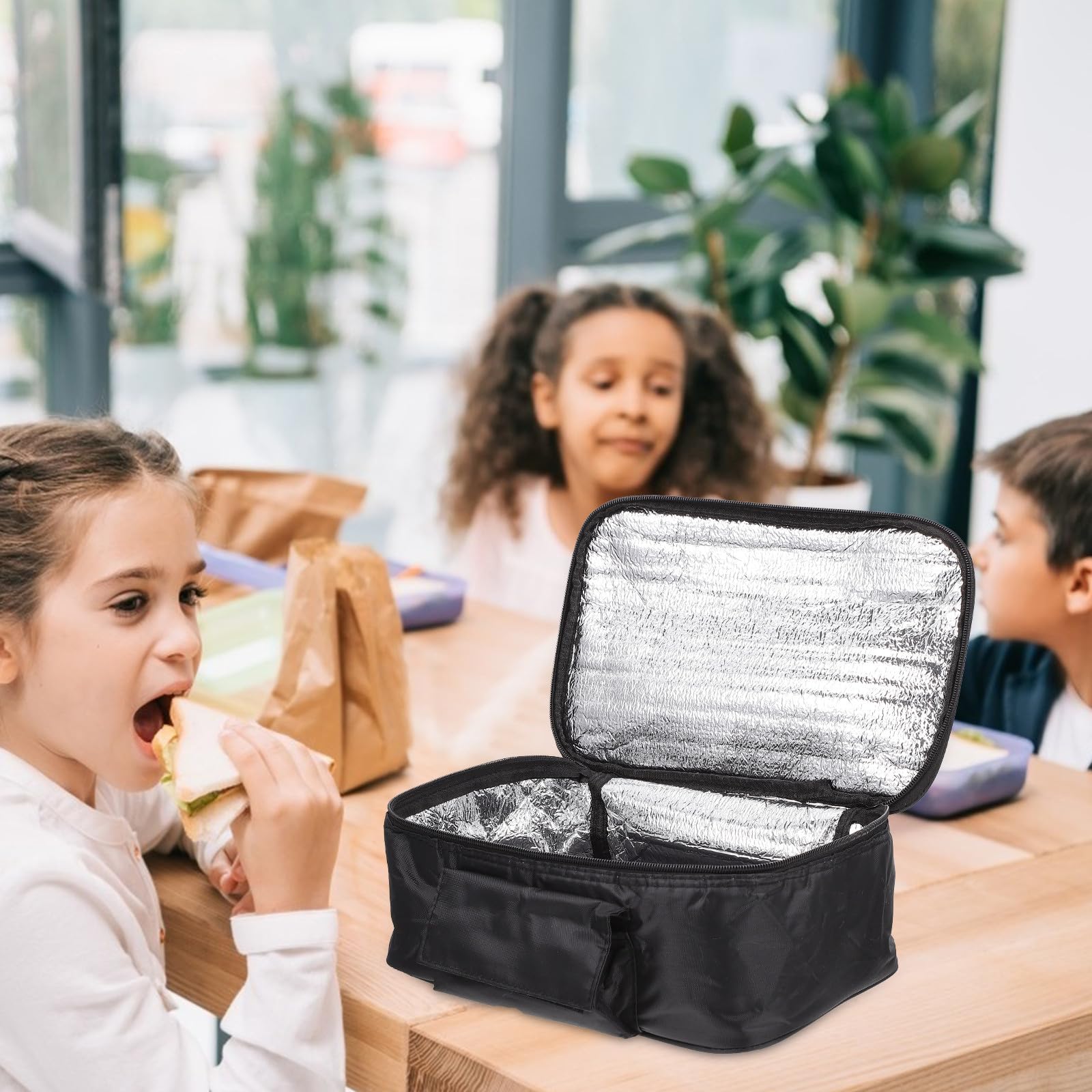 Bolsa de Almuerzo Portátil para Coche 12v Aislamiento Térmico de Cobre, Color Negro, para Mantener Alimentos Calientes en Picnic y Escuela