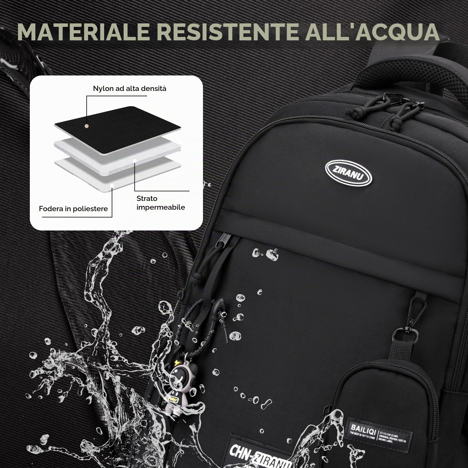 Amythe Zaino per Ragazzi, Zaino Scuola Media Superiore 30L Impermeabile, Zaini Casual Moda Nero Uomo per Laptop 15.6", Ideale per Rientro Scolastico, Natale, Viaggi e Campeggio