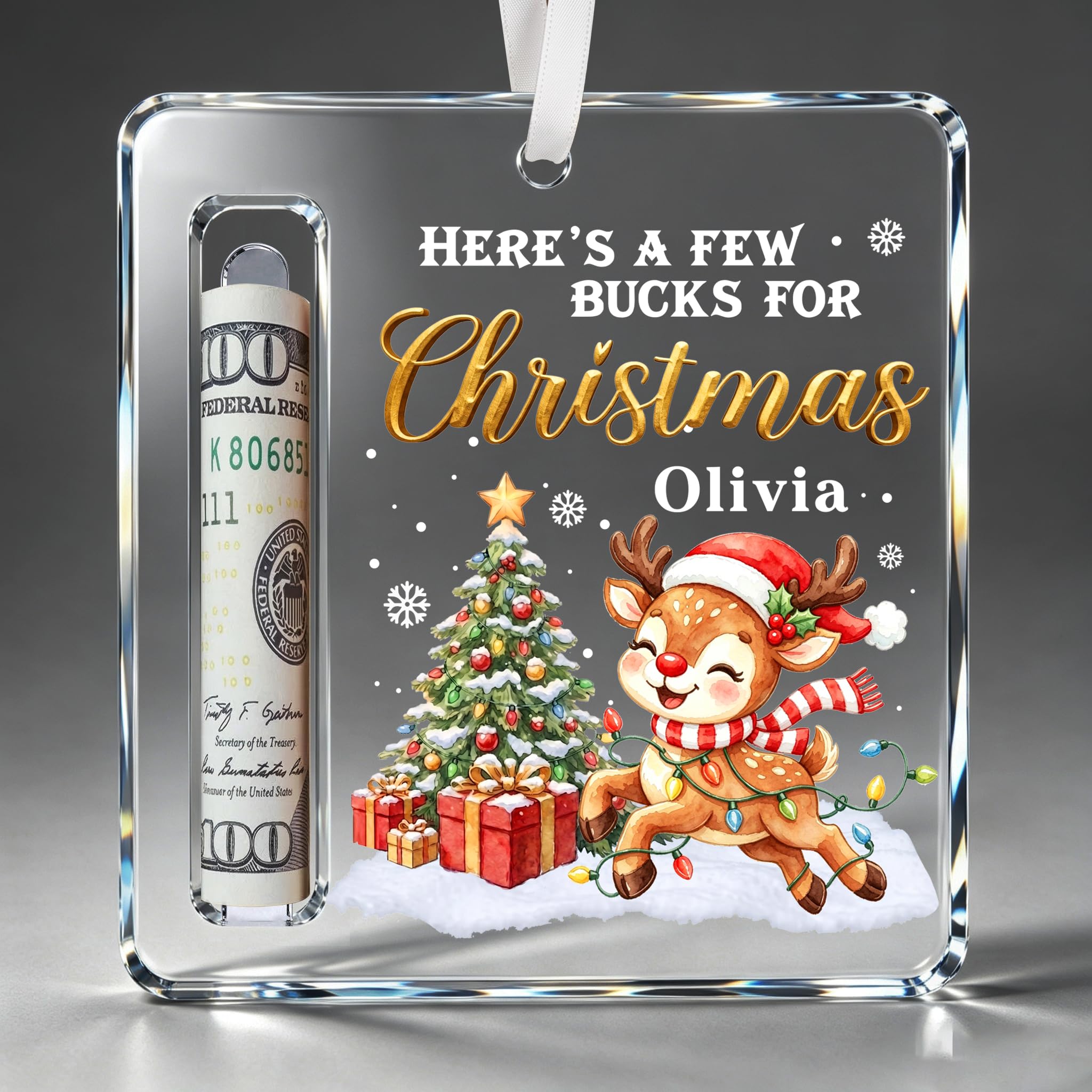 EDSG Personalised Christmas Cash Holder Ornament, Acrylic Money Holder for Funny Xmas Tree Decor, Christmas Money Wallets Holder Gift for Kids Boys Girls Teenage Birthday Graduation