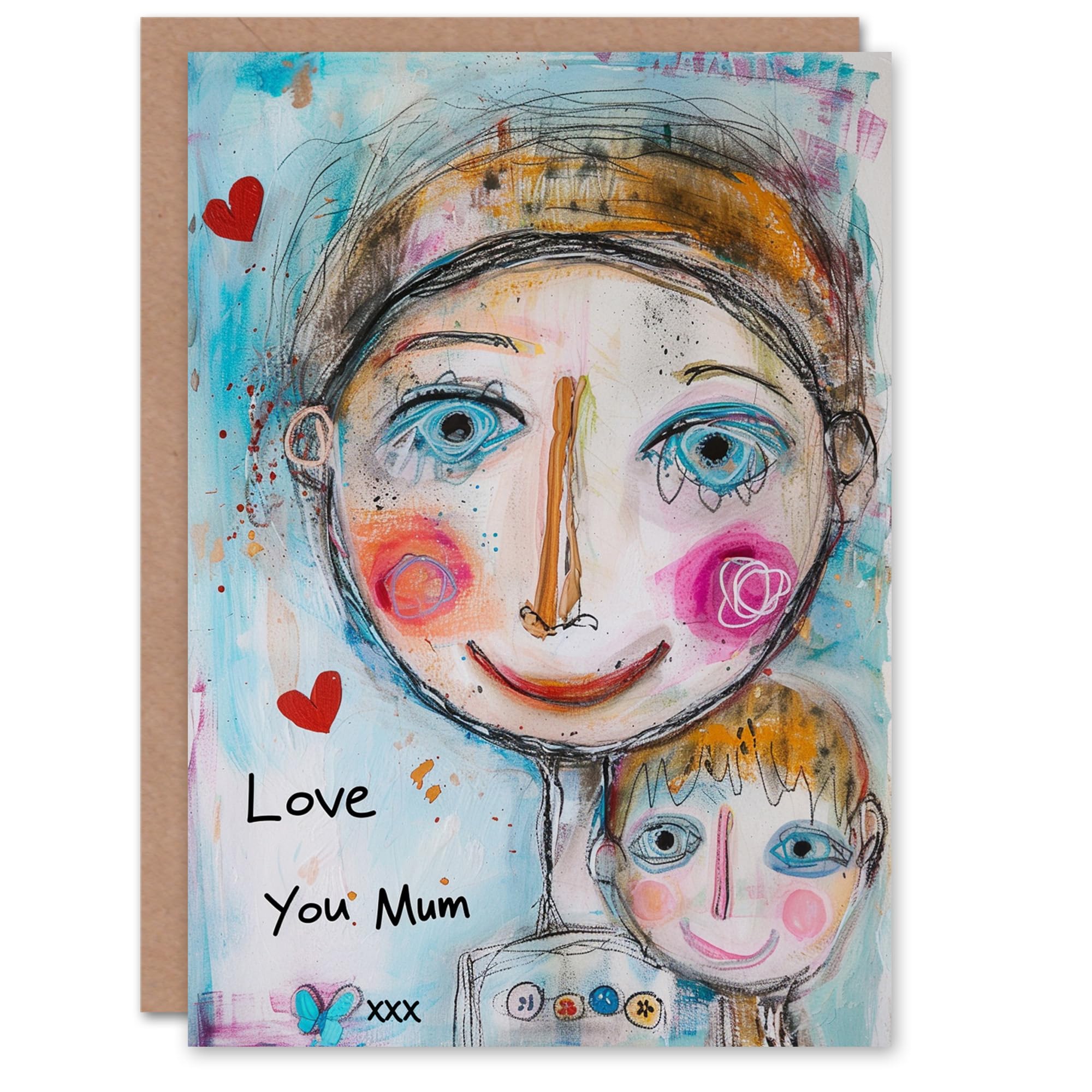 Artery8 Mother's Day Greeting Card Love You Child Portrait Drawing For Mum