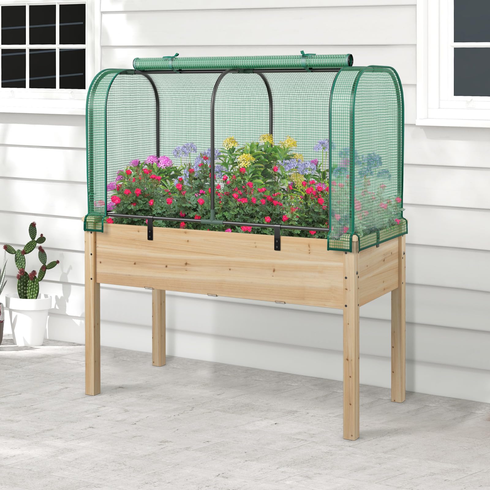 GOPLUS Mini Invernadero Portátil, 118 x 55 x 60 cm, Invernadero Exterior con Puerta Enrollable, Estacas de Tierra, Estructura de Metal, Cubierta PE Impermeable, para Verduras Flores Plantas (Verde)