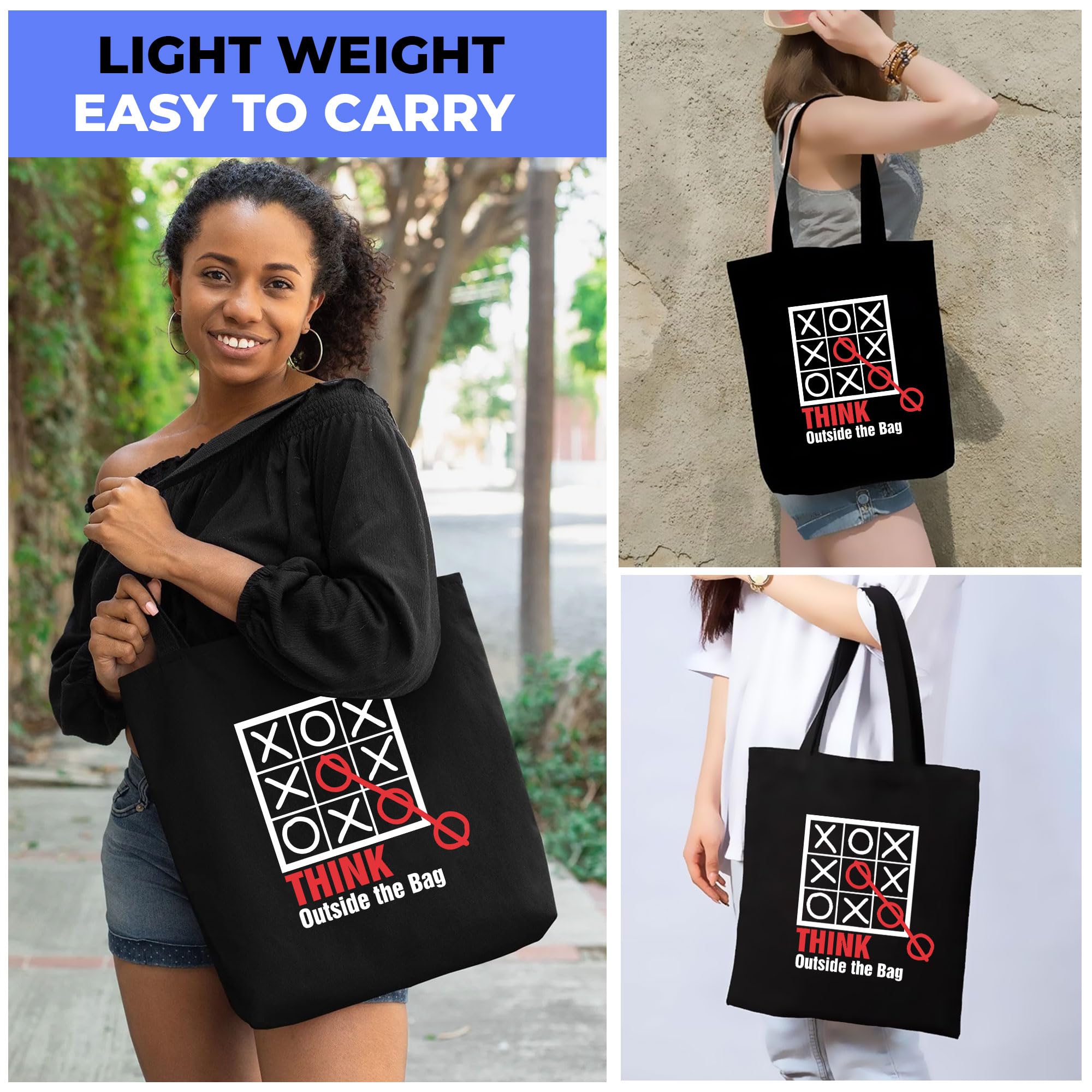 Goelite Think Outside The Box Tote Bag For Women With Zipper | Canvas Cloth Totes For Grocery, Shopping, Girls College And Daily Use | Aesthetic Stylist Look Travel Handbag For Multipurpose Use 4